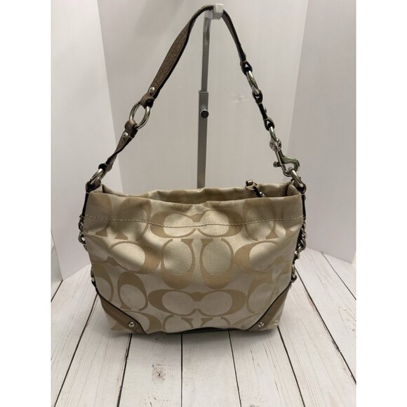 Coach Carly Signature Sateen Khaki/Gold F15250 Shoulder Bag W/Hang Tag 10” GUC* - Picture 1 of 9